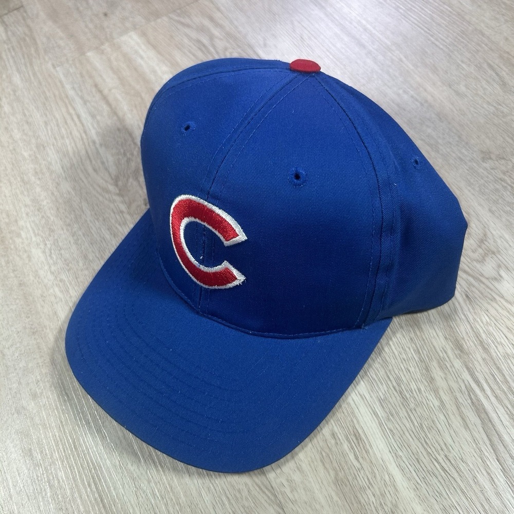 VTG Chicago Cubs Snapback Hat MLB Baseball Blue Plain Logo 7 Cap - Picture 8 of 9